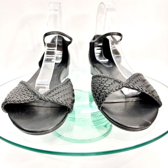 Bandolino Kendric 3 Flat Sandals Black Woven Ankle Strap Open Toe - Picture 5 of 10